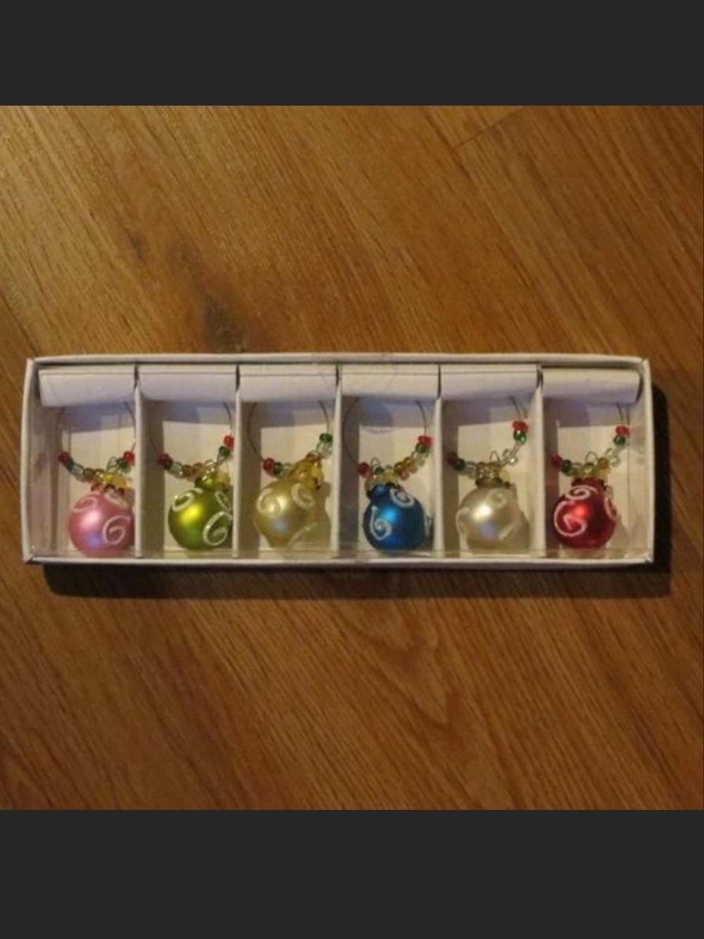 Set Of 6  Pink, Green, Gold, Blue, Pearl, Red Ornament Wine Glass Charms